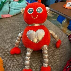 Hallmark Red Robot Valentine Plush 12 inch Metallic Silver Heart Stuffed Toy
